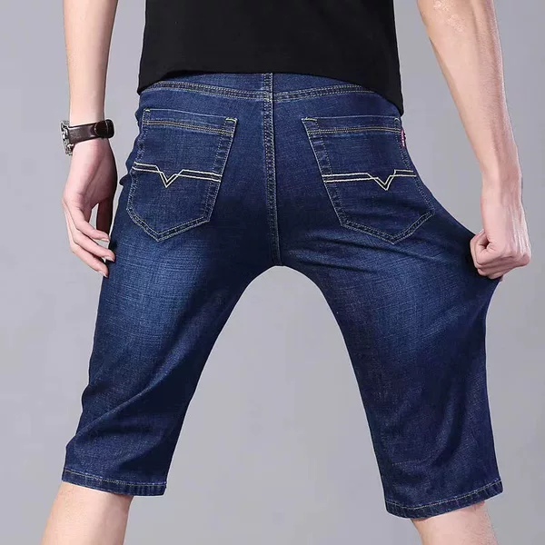 Summer Thin Jeans Shorts Men's Five-point Pants Straight Stretch Work Wear-resistant and Wear-resistant Five-point Pants for Construction Site