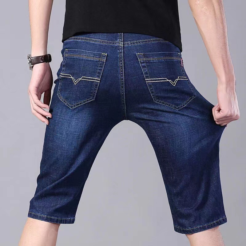 Summer Thin Jeans Shorts Men's Five-point Pants Straight Stretch Work Wear-resistant and Wear-resistant Five-point Pants for Construction Site