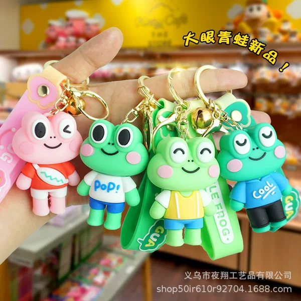 Cute big-eyed frog cartoon doll keychain 3D creative tide play small pendant doll machine gift wholesale pendant