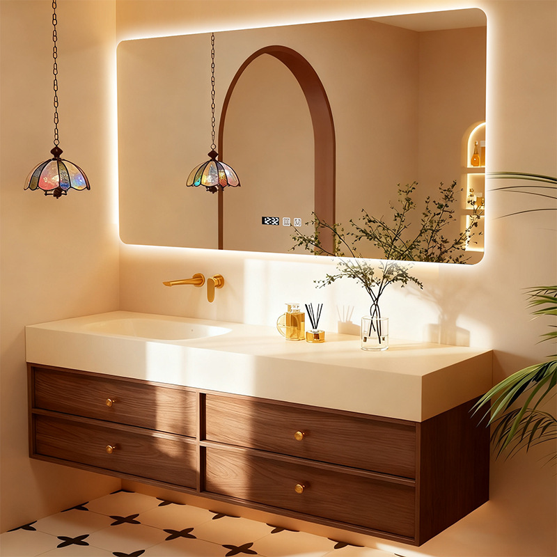 Medieval Style Bathroom Sink, Hand Wash Basin, Slate Hot Bending Seamless Integrated Basin, Bathroom Cabinet Combination Mirror Cabinet