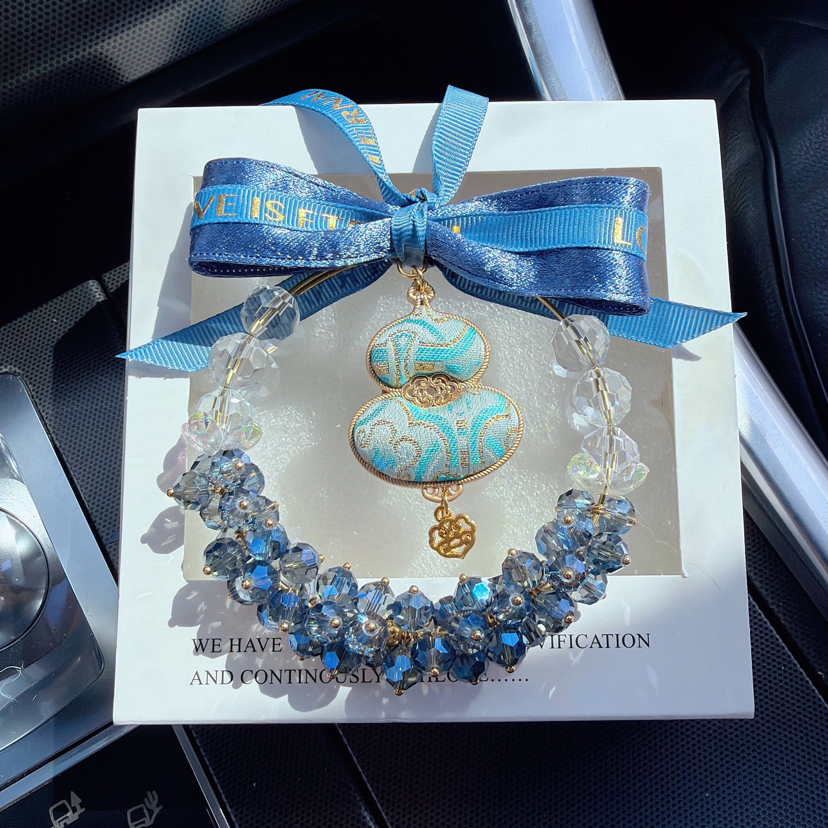 Fulu Car Hanging Ornament with Crystal Gourd and Starry Sky Design for Car Rearview Mirror, Female Driver's Car Interior Decoration