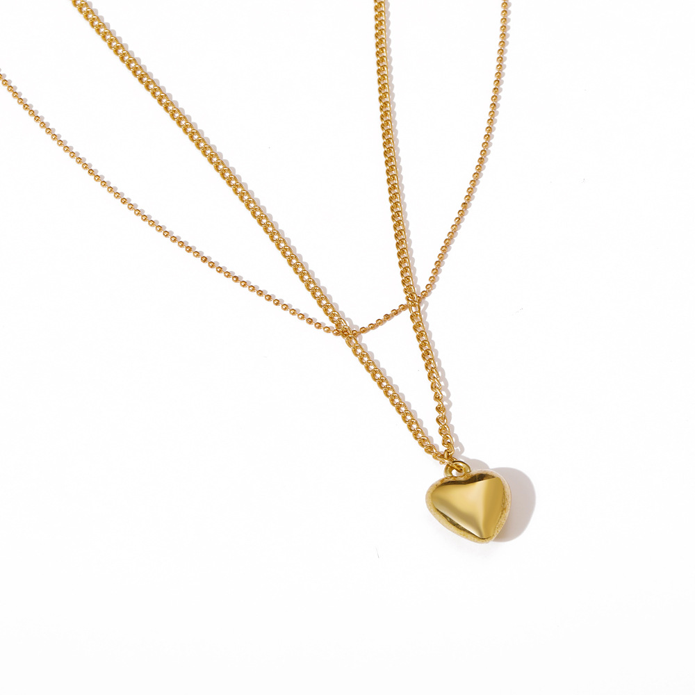 Fashion Simple Heart-shaped Pendant Necklace Double-layer Clavicle Chain display picture 4
