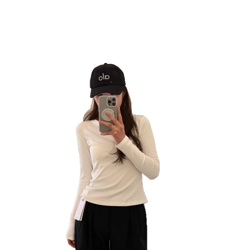 25秋季alo简约运动休闲长袖女修身显瘦大弹力圆领针织打底衫|undefined