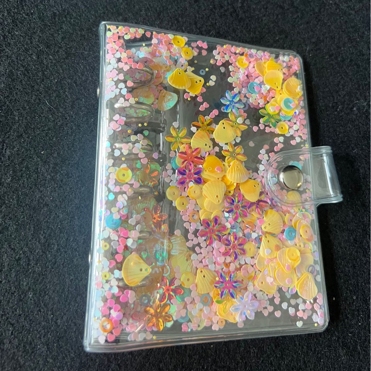 ノートA6カラー流砂貝殻スパンコールPVCバインダーアルバムクリップスター小カードコレクション収納帳手帳