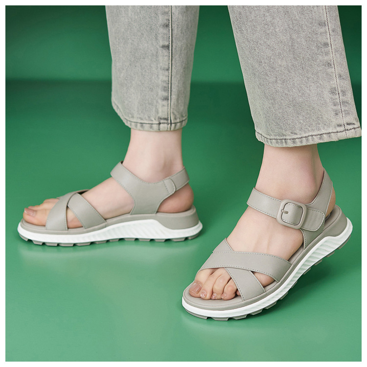 Sandal quai chéo nữ đế dày chống trượt mùa hè — màu nâu, màu đen, màu xám, màu mơ chi tiết 12