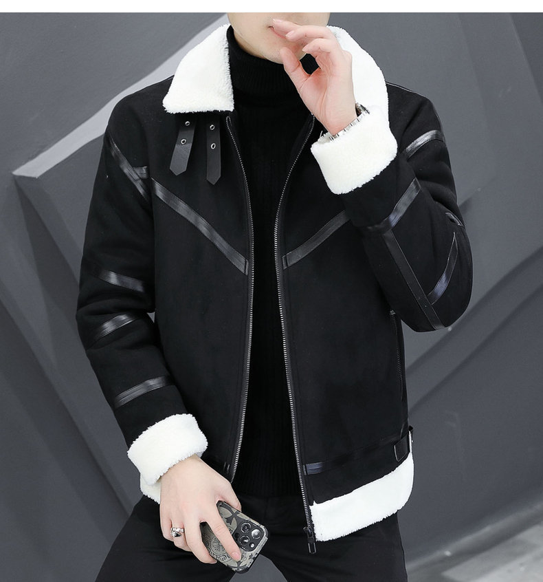 Men's Leather Jacket With Velvet Lining And Fur Collar Warm_voghion.com