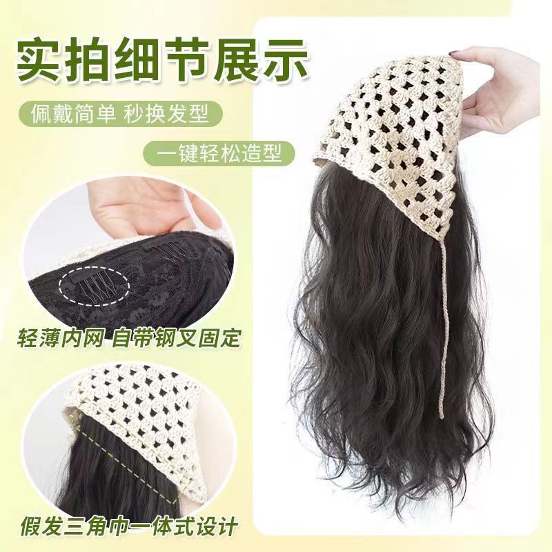 Triangular toallas peruca de cabello para mujeres todo tipo de moda en una persona real de cabello largo rizado alto top wig