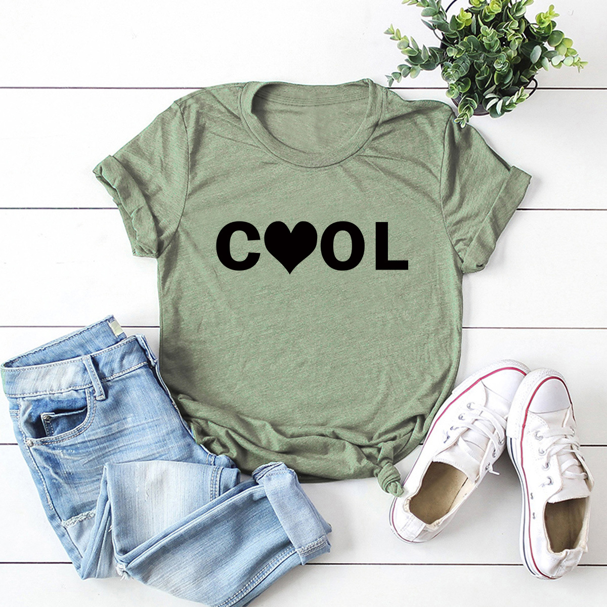 Pure Letter Heart Shape Printed Cotton T-shirt display picture 11