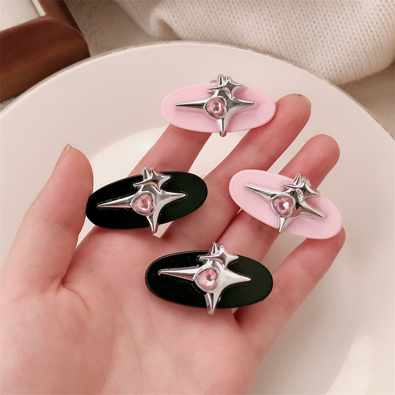 新款星芒爱心发夹甜酷少女椭圆鸭嘴夹发饰百搭侧边碎发边夹发卡|undefined