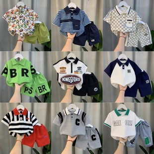Children's Clothing Boys Short-Sleeved Suit 2024 New Kidsren's Summer Trendy Cool Handsome Fashionable Baby Clothes Boys Summer Clothes
