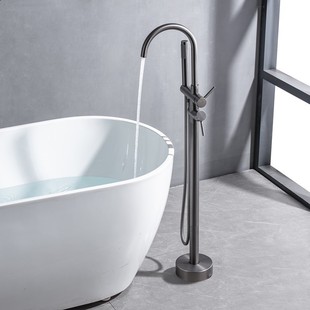 All-Copper Hot and Cold Water Black Floor-Standing Bathroom Wooden Barrel Bathtub Faucet Bathroom Shower Head Vertical