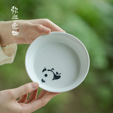 弥言日式手绘熊猫壶承养壶单层干泡台陶瓷小茶盘盖碗底托茶具配件