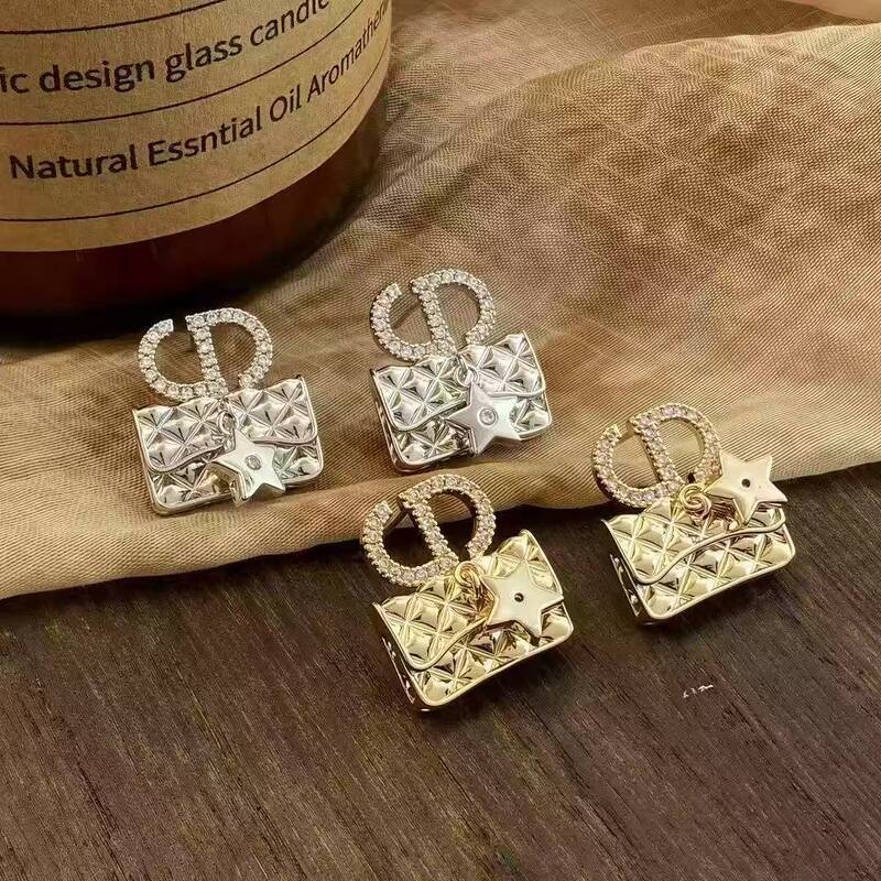 Cross-Border New Style Chanel-Inspired Light Luxury Fashion Zircon Letter Cd Bag Earrings with a High-End Feel and Versatile Accessories