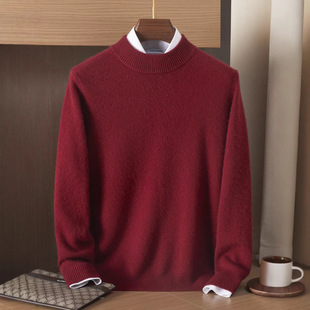Men's Double-layer Half-turtleneck Baby Hill Cashmere Sweater Sweater Men's Autumn and Winter Thickened Sweater Solid Color Knitted