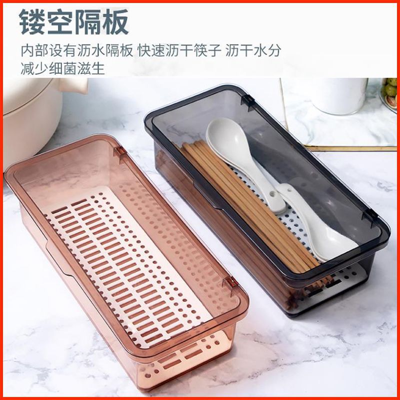 Chopstick Box with Lid, Dust-Proof and Drain-Proof, Household Kitchen Storage Rack, Plastic Chopsticks, Spoons, Forks and Cutlery Storage Box