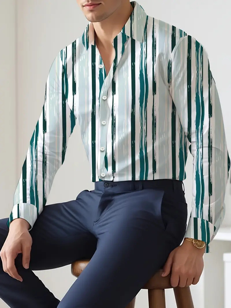 Camisa de manga larga para hombre de otoño europeo y americano, sentido de diseño, rayas, suelta y versátil, 2024, nuevo top MB12