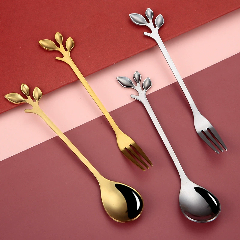 Нержавеющая сталь, креативная ложка и вилка в форме листа, подарок оптом, вилка для фруктов, ложка для кофе, ложка для меда, высококачественный сувенир