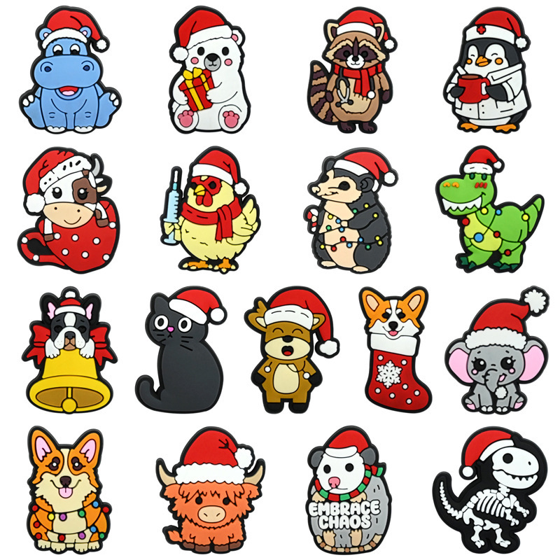 Christmas Animal-Themed Shoe Charms Cross-Border Pvc Soft Rubber Shoe Decorations Cartoon Animal DIY Detachable Decorative Clips