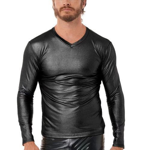 Wish-style fashion V-neck glossy long-sleeved T-shirt, colorful fashion bottoming shirt, 5XL