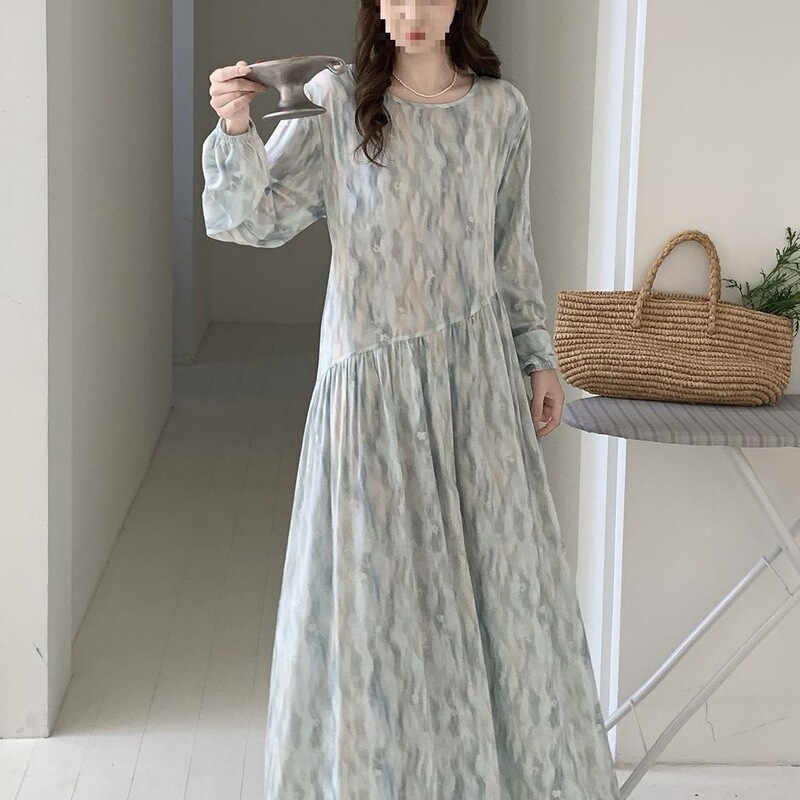 Women's long-sleeved dress for spring, autumn, and summer, thin and extra-long, reaching the ankles, suitable for tall individuals, can be worn as a nightgown or home dress Women's long-sleeved dress for spring, autumn, and summer, thin and extra-long, reaching the ankles, suitable for tall individuals, can be worn as a nightgown or home dress