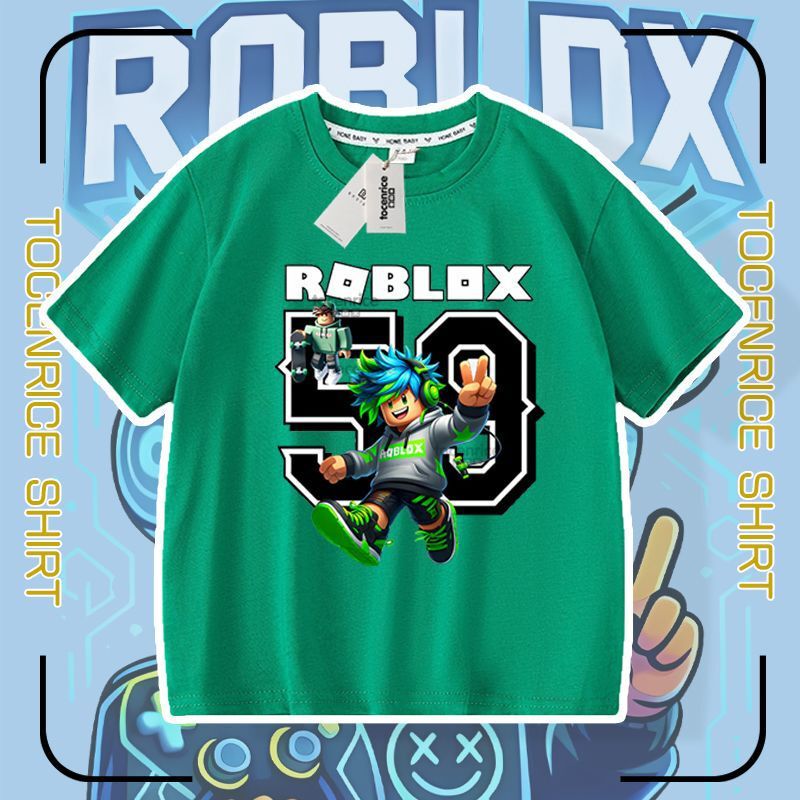 Cross-Border Roblox Cartoon Children's Parent-Child Matching Outfits, Children's T-Shirts, Unisex Loose-Fitting Versatile Casual Short-Sleeve Summer Style Cross-Border Roblox Cartoon Children's Parent-Child Matching Outfits, Children's T-Shirts, Unisex Loose-Fitting Versatile Casual Short-Sleeve Summer Style