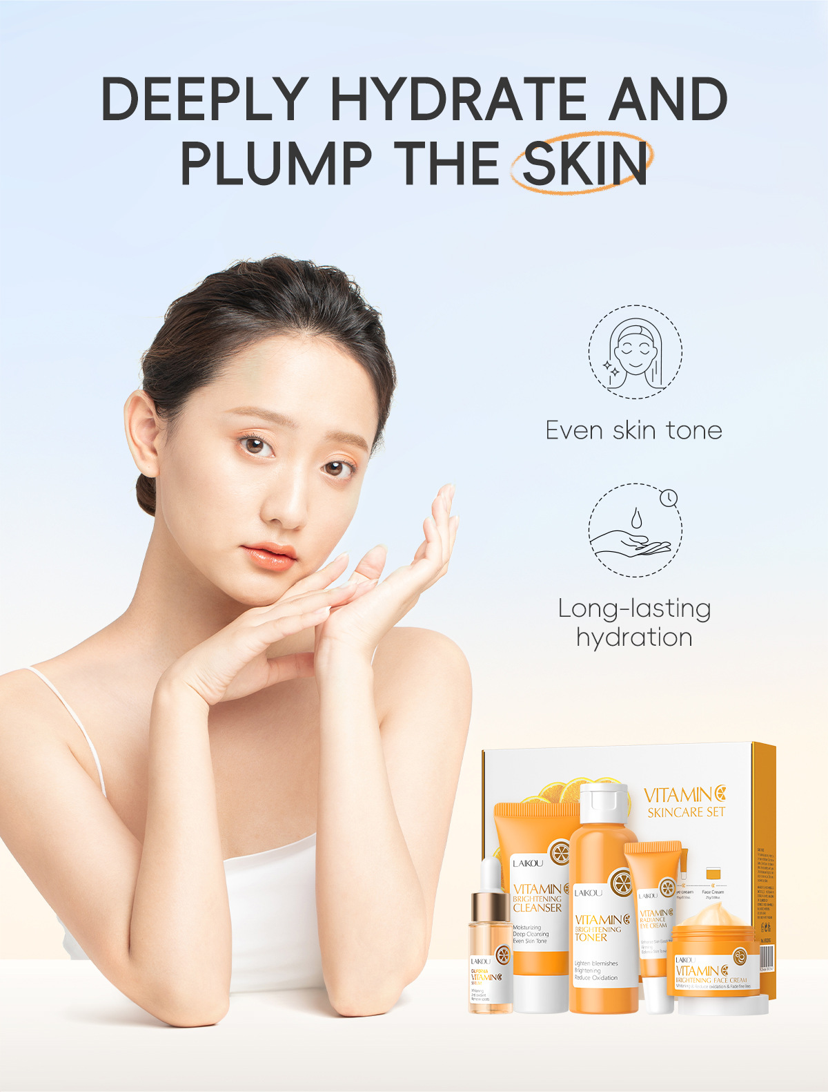 Cross-border LAIKOU Vitamin C series skin care set 5-piece set Hydrating facial care set wholesale manufacturer in stock undefined