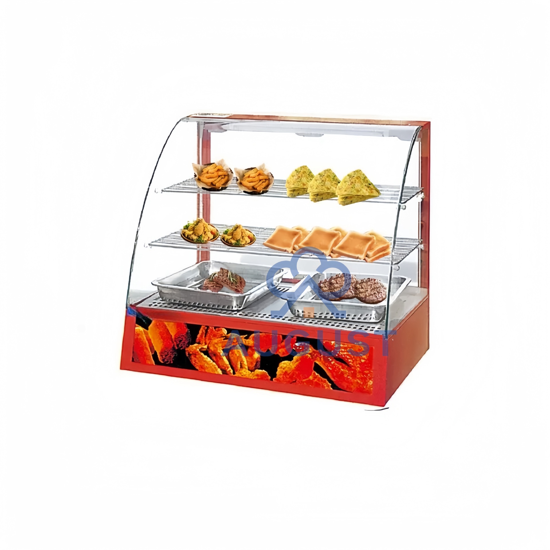2-layer red thermal insulation display cabinet commercial desktop curved hot drink cooked egg tart fried chicken hamburger food constant temperature
