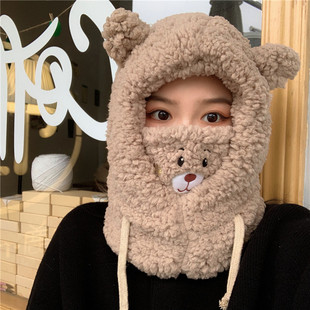 Cute Little Bear Hat Children's Autumn and Winter Korean Style Cycling Windproof Warm Ear Mask Scarf One-piece Plush Lei Feng Hat