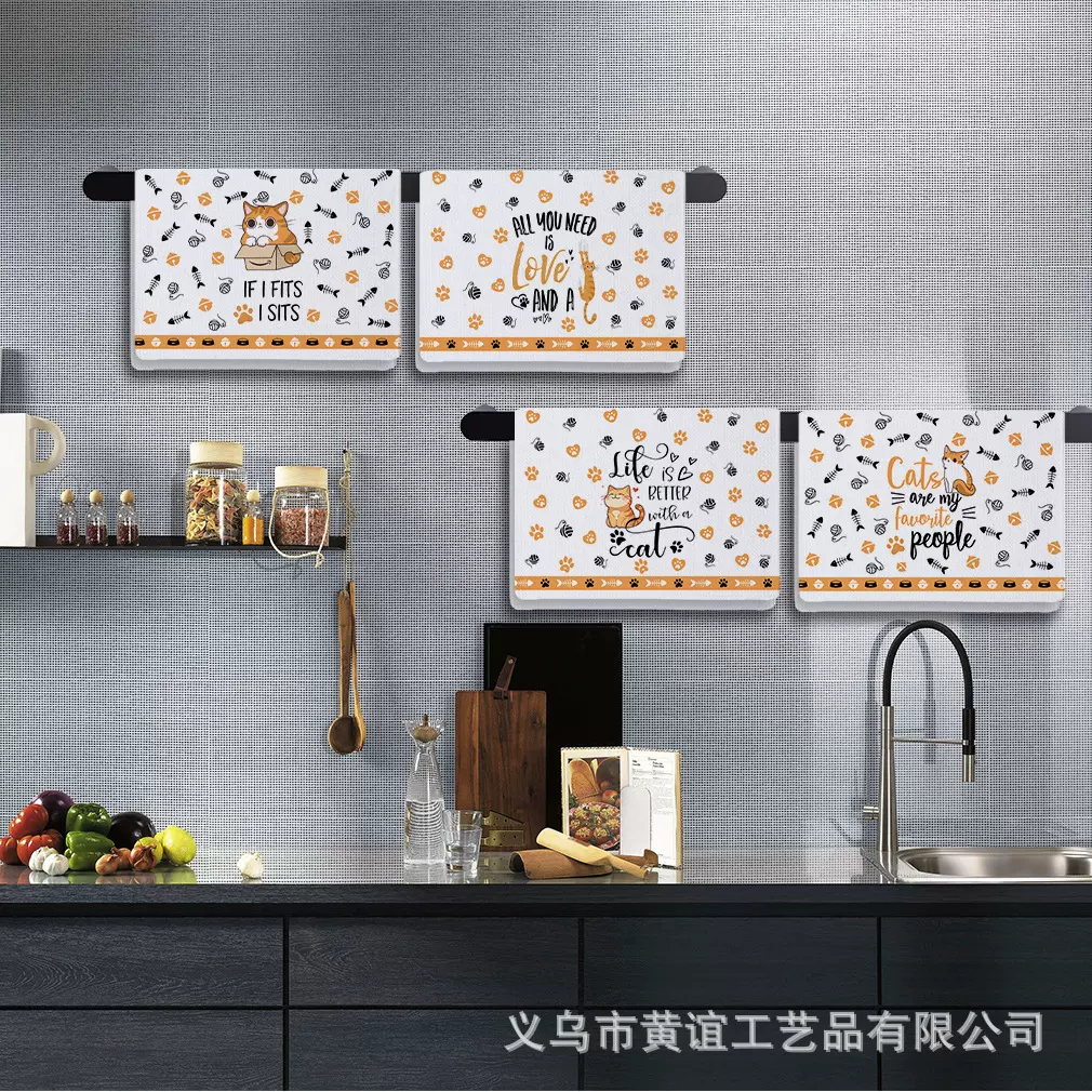 超细纤维运动毛巾菠萝格猫咪印花亲肤毛巾亚马逊热卖浴室家居毛巾