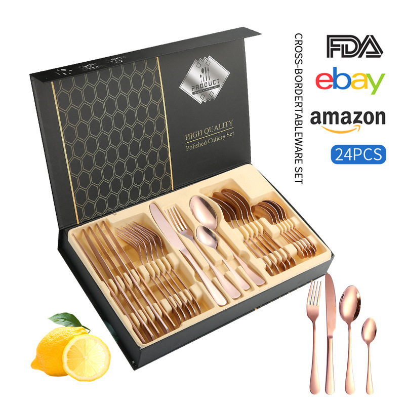 Juego de vajilla de acero inoxidable de Amazon transfronterizo 1010 Cuchillos, tenedores y cucharas de comida occidental Juego de 24 piezas Cuchillos y cucharas de bistec