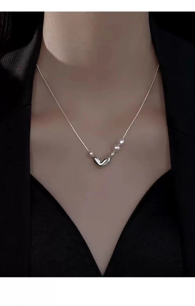 All Seasons Season 925 Sterling Silver Pearl Heart Shape Necklace
