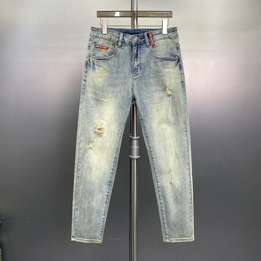 Men's Ripped Korean Style Slim Fit Handsome Skinny Pants Spring Autumn Youth Fashion Stretch Jeans_viptrois.com
