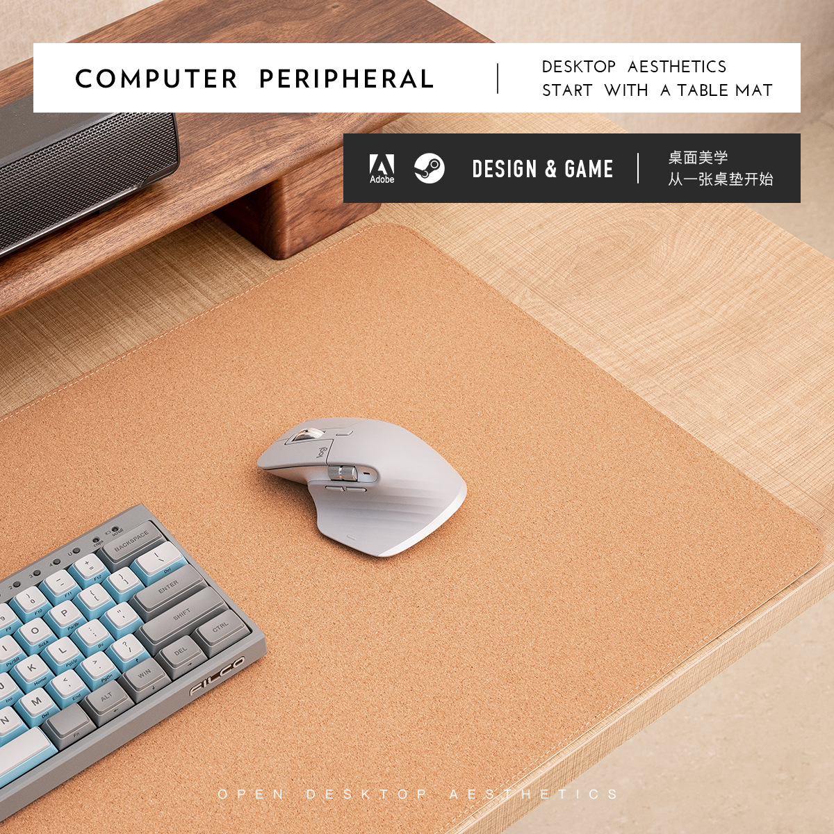 Alfombrilla de ratón de corcho y cuero (producto caliente), extra grande, para teclado y escritura, tapete de escritorio con bordes cerrados, con logo