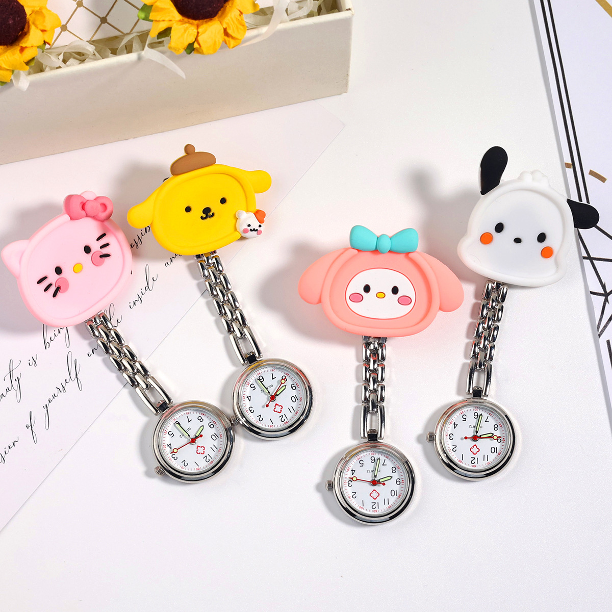 New Cartoon Nurse Watch Female Student Exam Chest Watch Pocket Watch Puppy Clip Luminous Simple Cute Doctor Hanging Watch