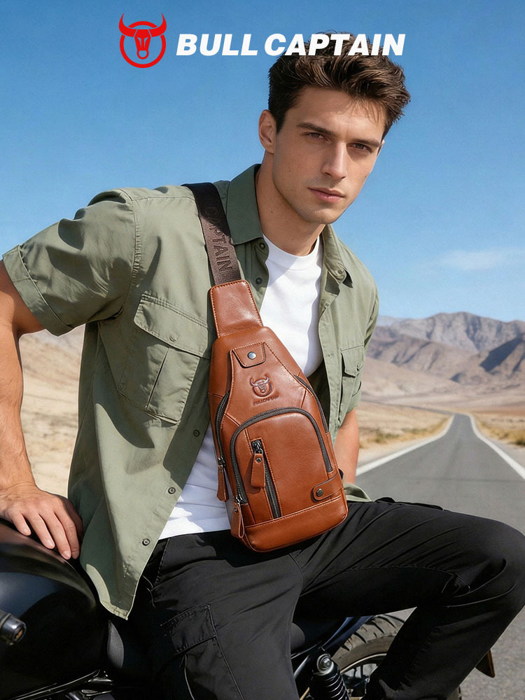 Bolso de pecho de cuero suave para hombre de primera capa de piel de vaca de Captain Niu, moderno bolso cruzado de cuero genuino para exteriores, informal, de gran capacidad para tabletas