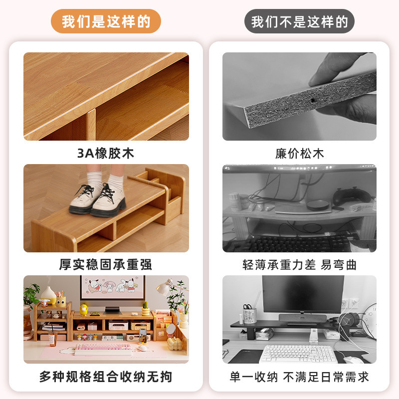 Monitor de computadora de escritorio de madera maciza estante de aumento estante de escritorio de oficina en el hogar estante de almacenamiento de pantalla de estación