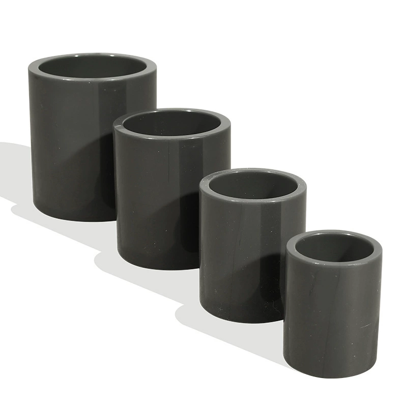 ПВХ химическое прямое соединение трубы водоснабжения обруч прямой-через темно-серые промышленные фитинги трубопроводная арматура 1,6 МПа завод прямая продажа
