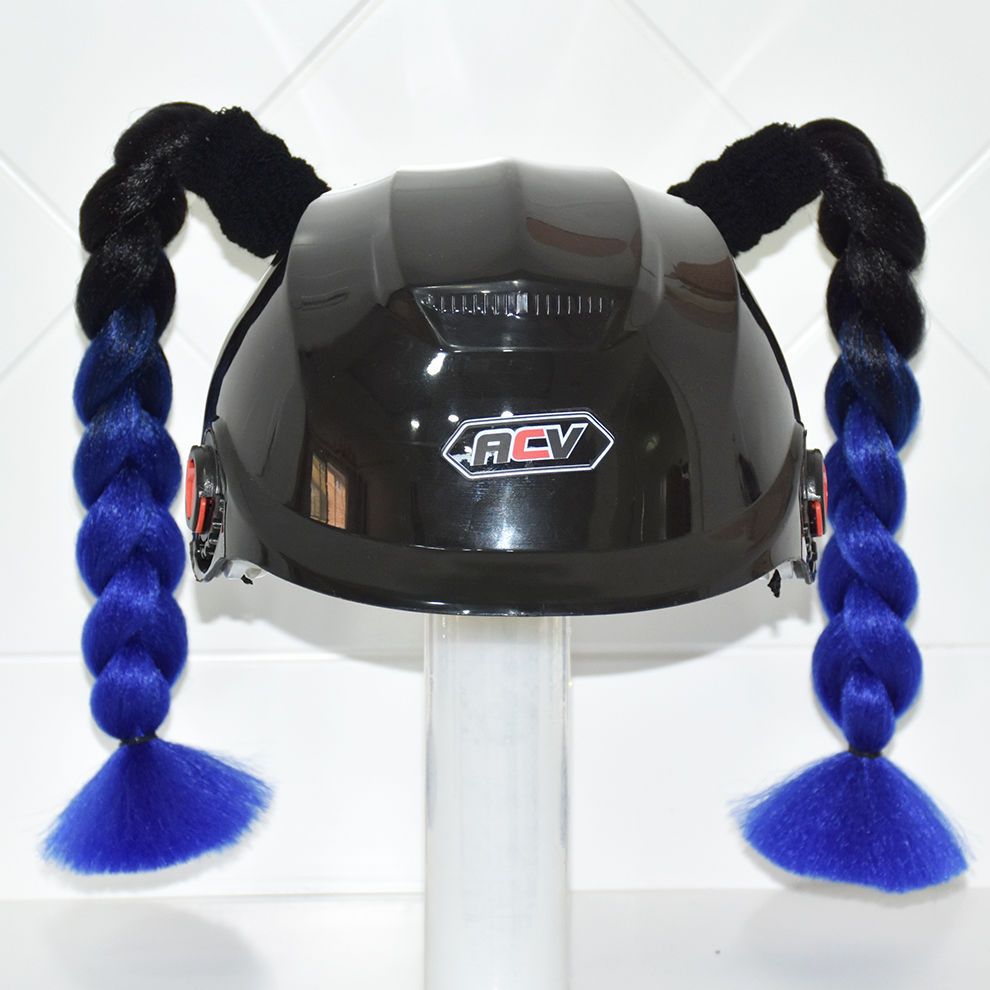 Helmet with Dreadlocks, Braids, Double Ponytails, Full Helmet, Delivery Rider, Motorcycle Decoration