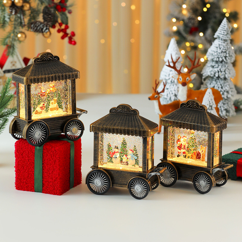 クリスマス装飾トロリーオルゴール雪ライトサンタギフトナイトライトデスクトップウィンドウ装飾品|undefined