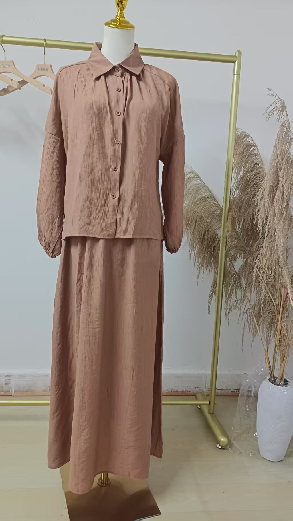 Women's Fashion Casual Suit Puff Sleeve Shirt And Skirt Set Spring Autumn New Cross Border Foreign Trade Clothing_ecoleips.com