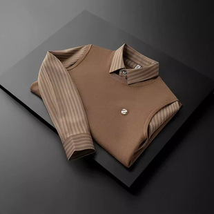 Light luxury autumn and winter warm khaki fake two-piece sweater men's long sleeve slim embroidered shirt collar sweater men