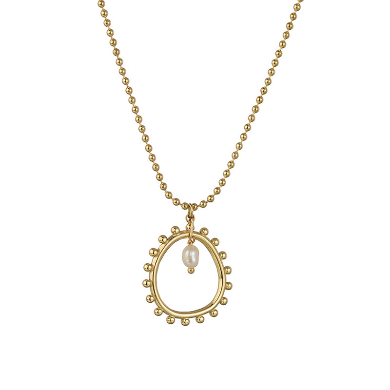 retro 14k gold pearl ring necklace leaf titanium steel collarbone chainpicture1
