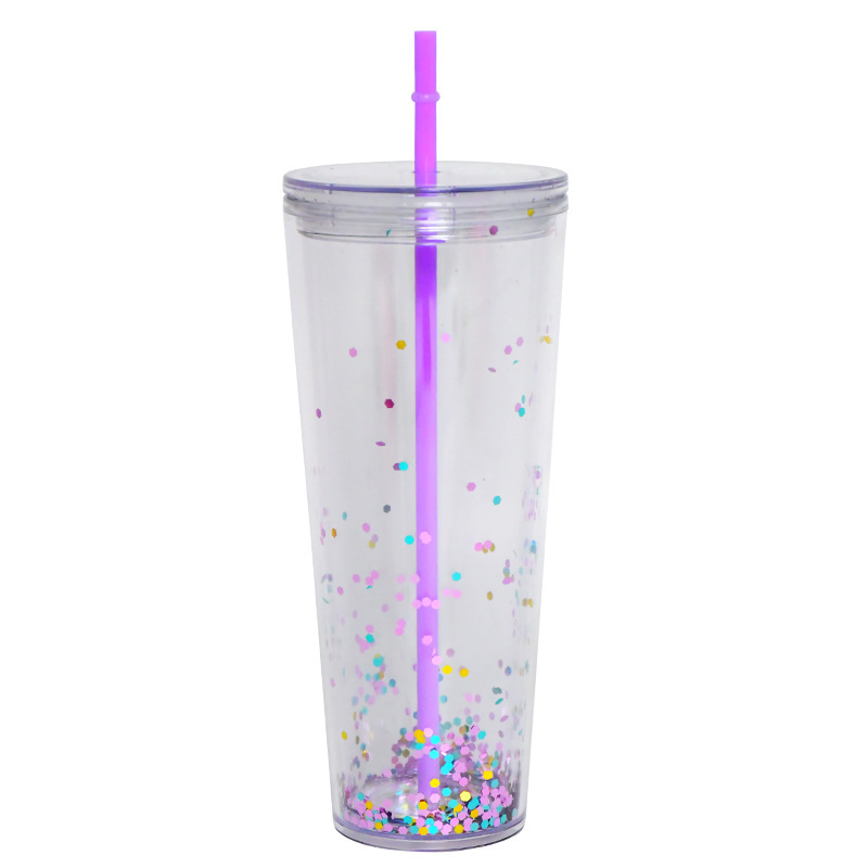 プラスチックカップ新型二重クリエイティブグラデーションマーメイドテールストローカップドリアンカップメッキカラースパンコールカップ|undefined