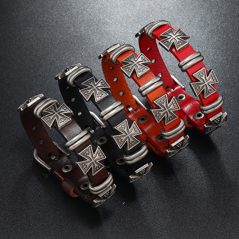 Creative Simple Punk Style Clothing Accessories Personality European And American Cross Leather Bracelet Fashion Trend_voghion.com