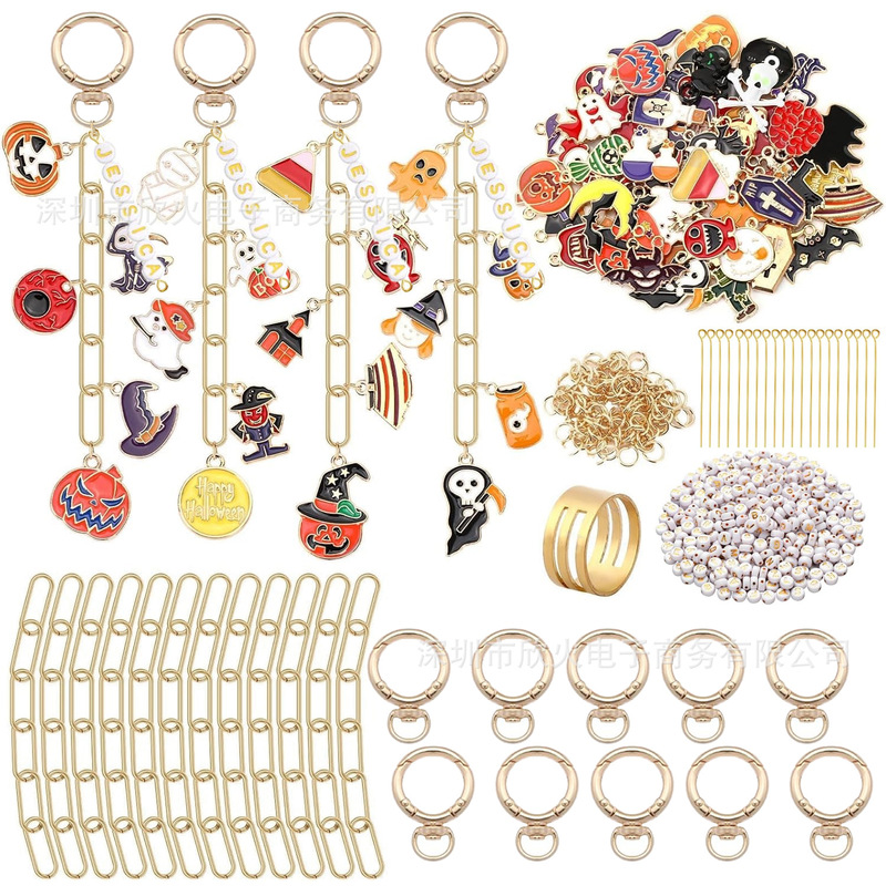 255Pcs Ring Buckle Set Includes Beaded Long Needles, Small Rings, Chains, Letter Beads, Halloween Style Pendants 255Pcs Ring Buckle Set Includes Beaded Long Needles, Small Rings, Chains, Letter Beads, Halloween Style Pendants