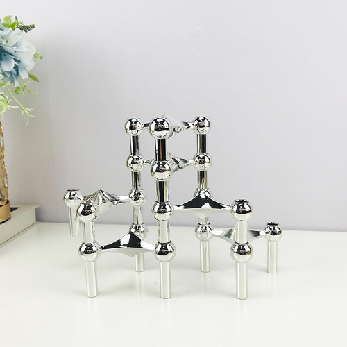 Modern simple European style light luxury silver gold molecular candlestick ornaments model house sales office soft decorations ornaments