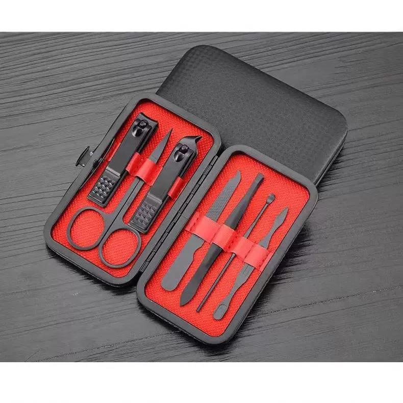 现货黑色7件套指甲钳指甲剪指甲刀套装美甲修甲工具可印LOGO