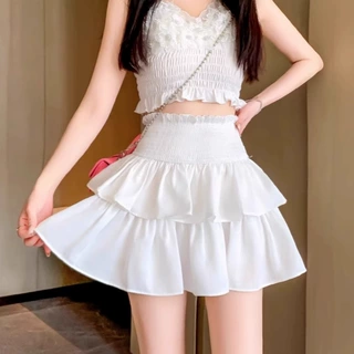 蓬蓬裙女短裙2025春夏新款蛋糕风白色雪纺高腰显瘦半身裙韩系芭蕾
