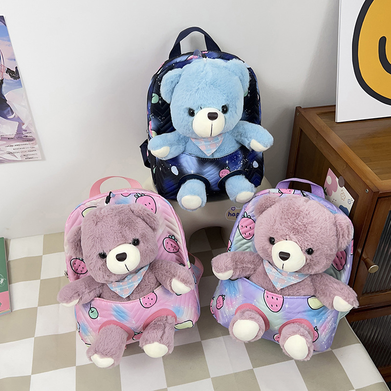 Cute bear children's backpack, plush toy, kindergarten schoolbag, lightweight, spine-protecting, 3-5 year old backpack for girls, wholesale.