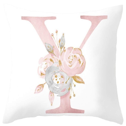 Cross-border creative pink simple 26 English letters peach velvet pillowcase car sofa cushion can be customized upon request